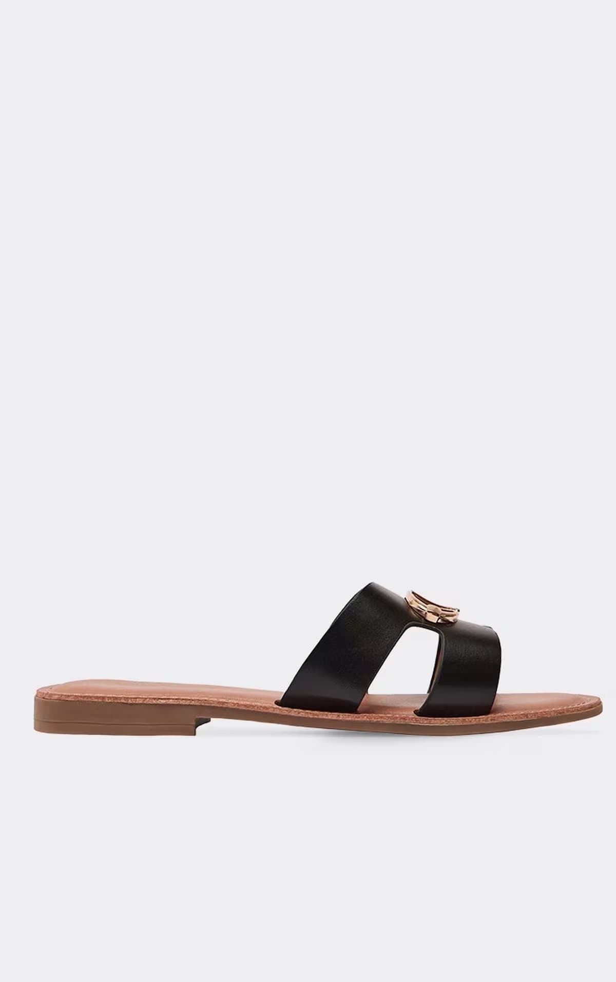 EGO Marla Cut Out Trim Detail Flat Slider Sandal In Black Faux Leather, Women's Size UK 4
