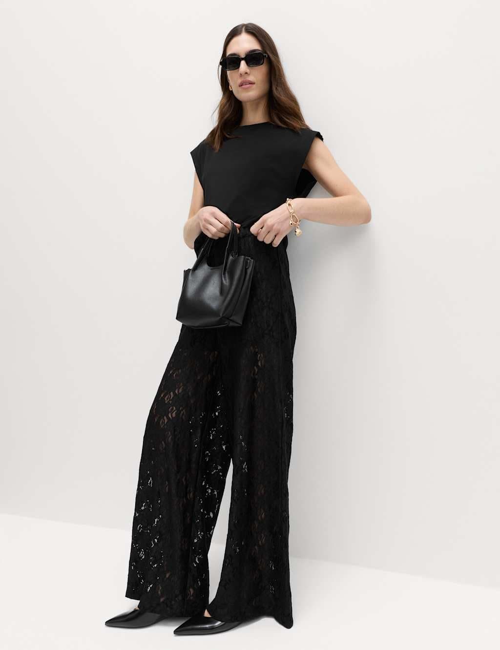 Marks & Spencer M&S Lace Wide Leg Trousers Black
