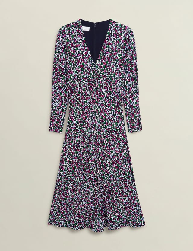 Hobbs London Hobbs London Women's Flo Long Sleeve V-Neck Jersey Dress in Fuchsia - 2