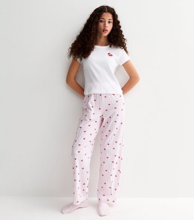 New Look Girls' Light Pink Cherry Embroidered Pyjama Set New Look - 2