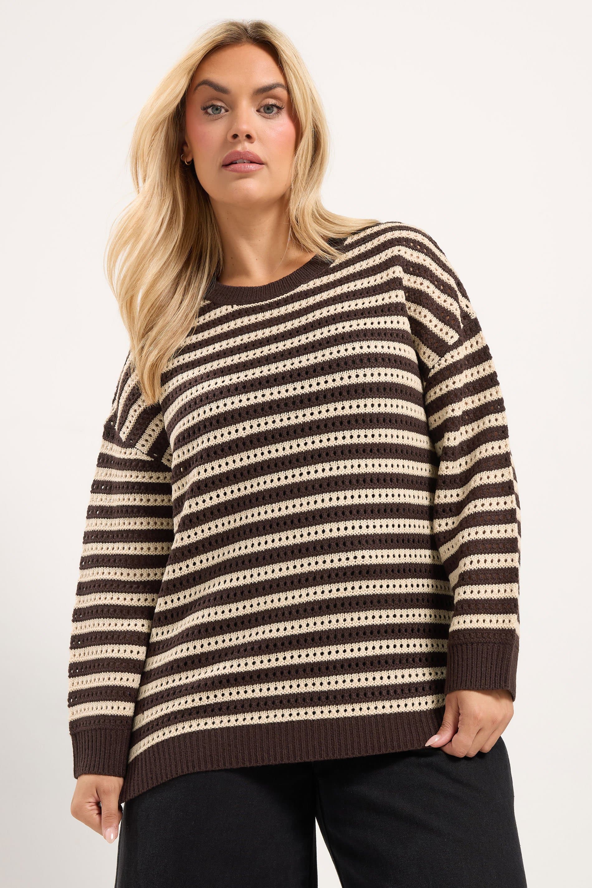 Yours Plus Size Brown Stripe Jumper