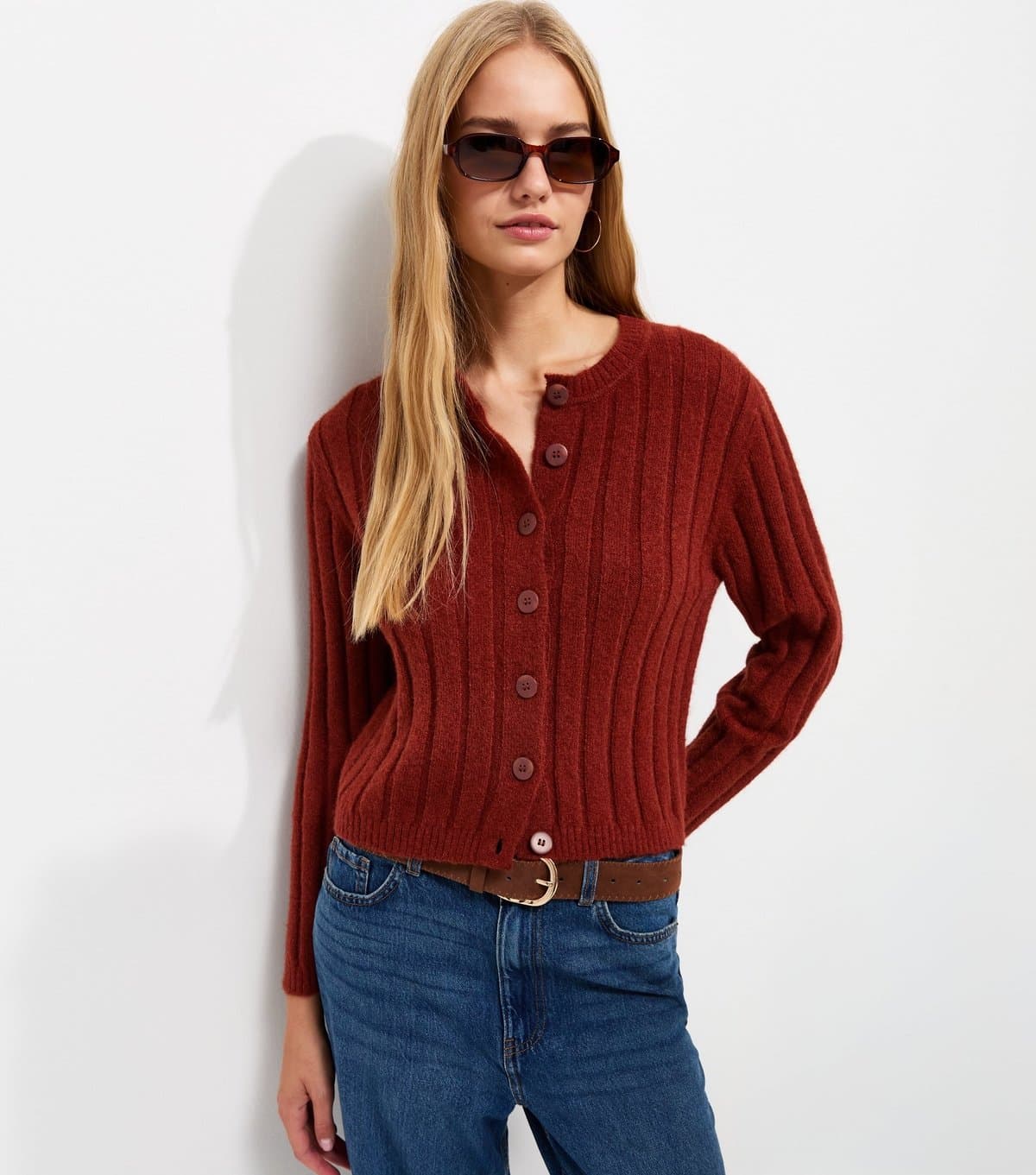 New Look New Look Rust Wide Rib Meet The Jean Cardigan