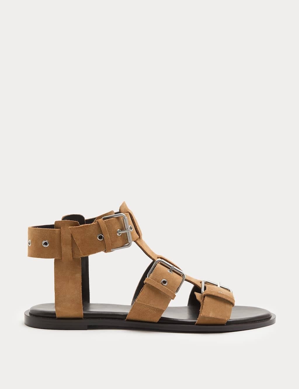 Marks & Spencer M&S Suede Eylet Detail Flat Gladiator Sandals Taupe
