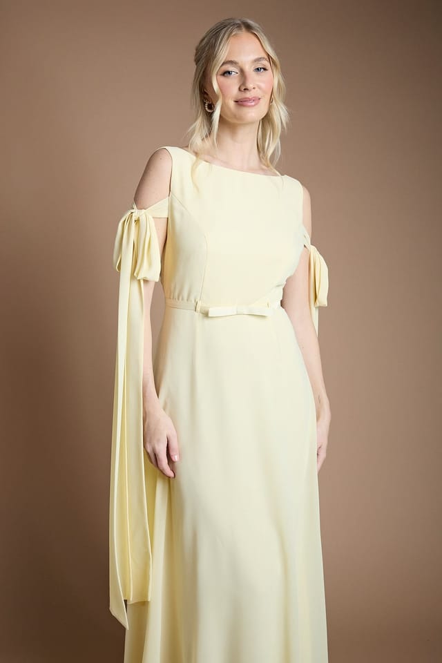 Coast Coast Women's Bow Sleeve Chiffon Bridesmaid Maxi Dress in Lemon - 2