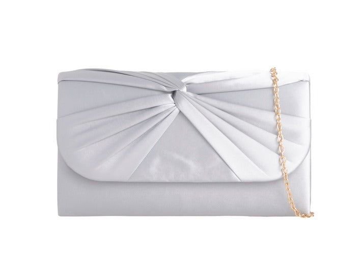 SVNX SVNX Women's Ruched Satin Clutch in Silver - 1