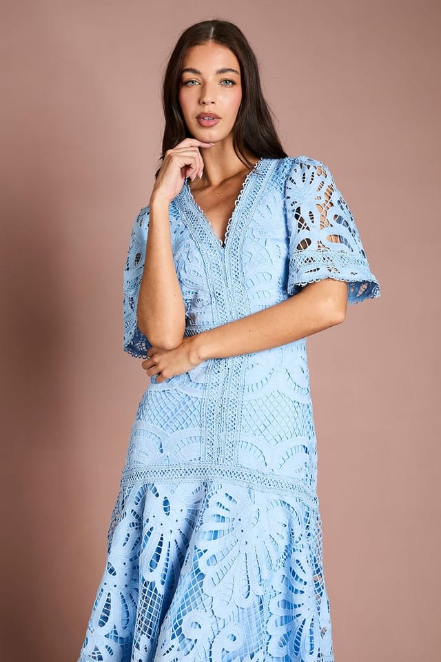 Coast Coast Women's Placement Lace Hanky Hem Dress in Blue - 2