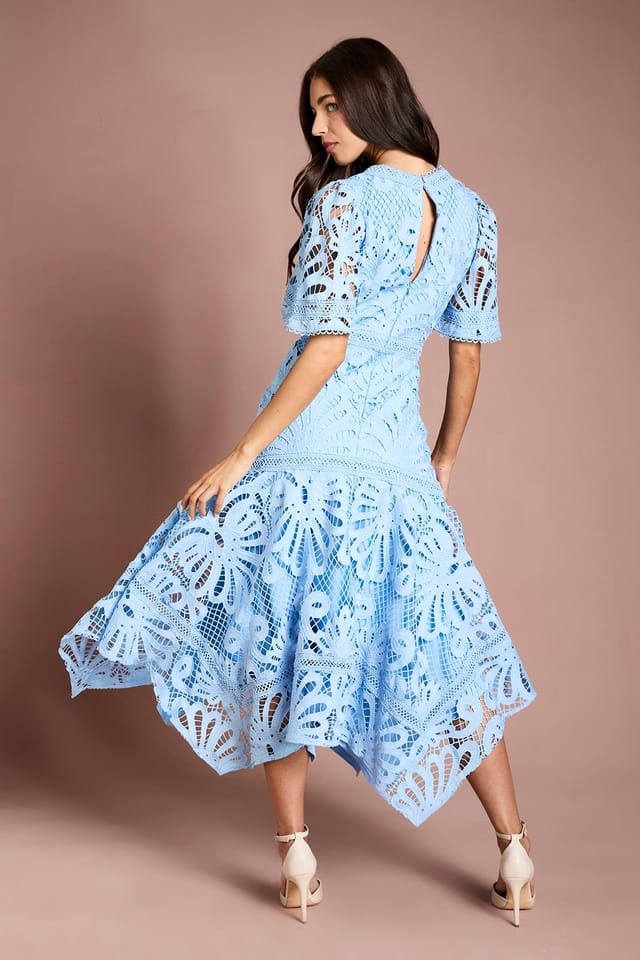 Coast Coast Women's Placement Lace Hanky Hem Dress in Blue - 3