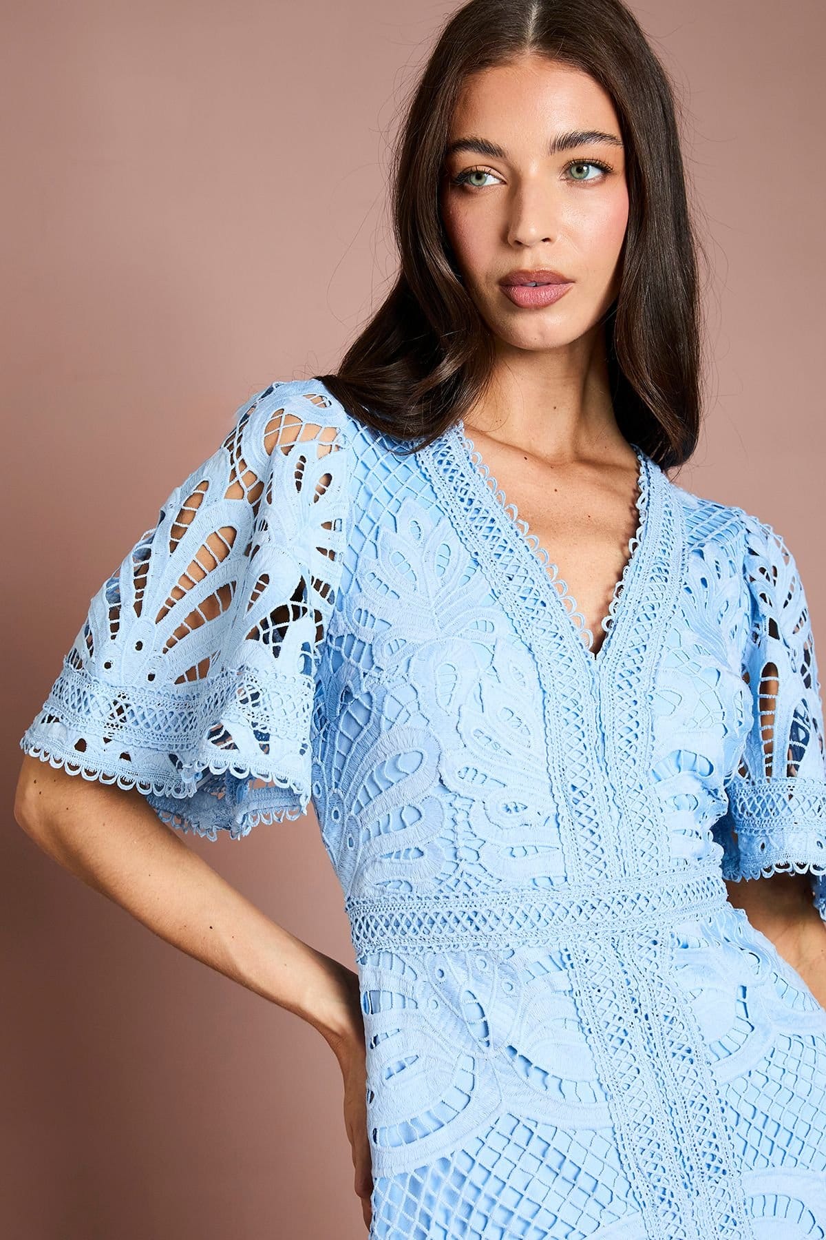 Coast Coast Women's Placement Lace Hanky Hem Dress in Blue - 4