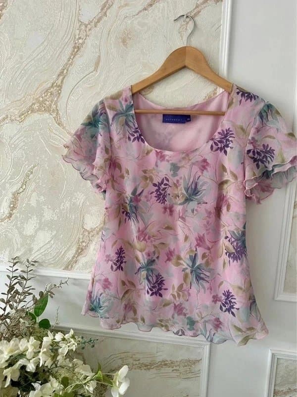 Vintage Dressing Vintage Autonomy floral fairycore sheer blouse size 16 pink y2k 00s
