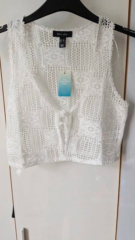 New Look White Crochet Lace Sommer Top Size 6