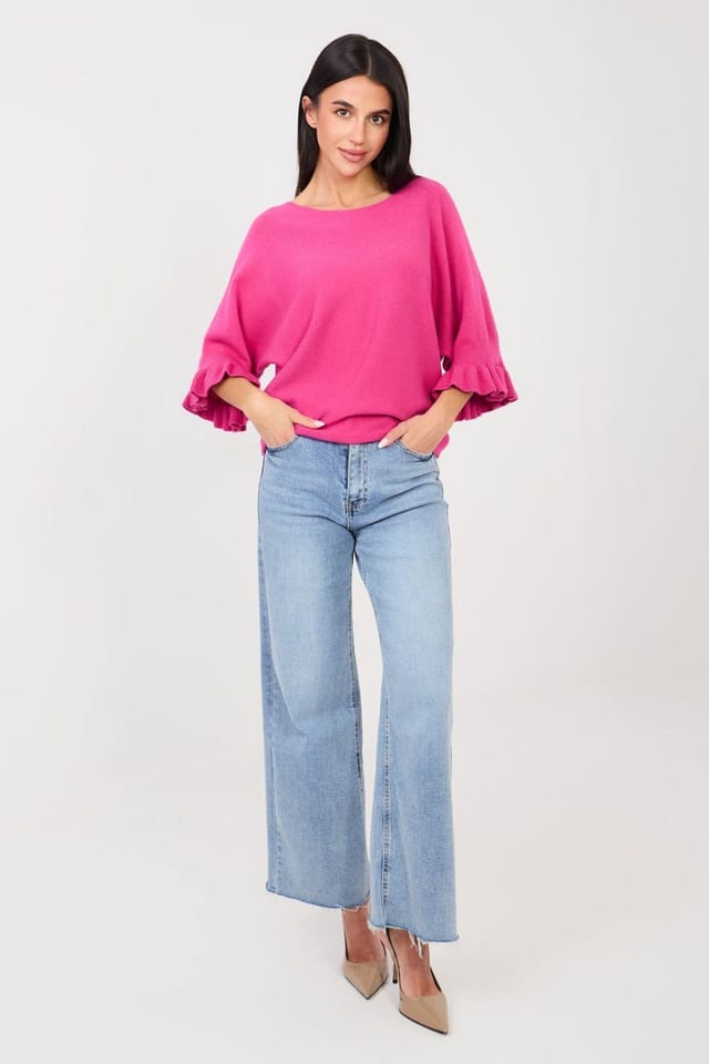 Love Lace Love Lace Women's Elegant Viscose Blend Round Neck Sweater Frill in Pink - 2