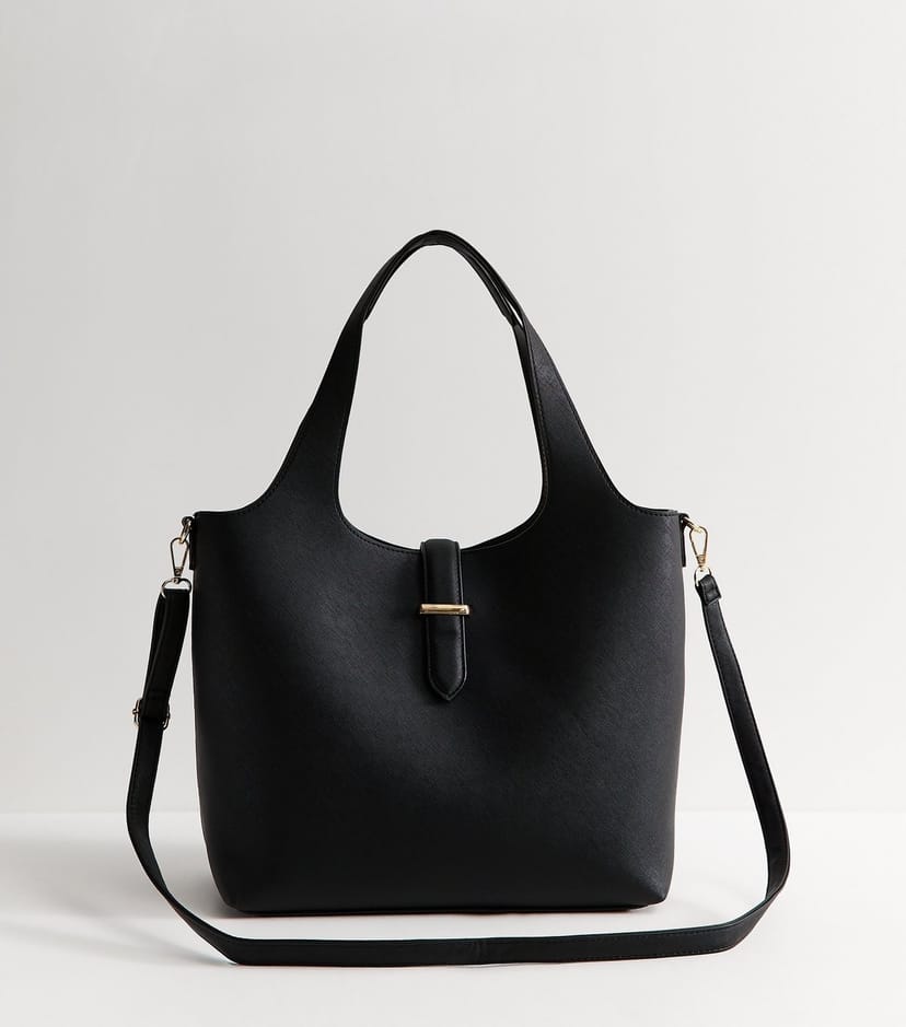 New Look Black Faux Leather Slip Front Tote Bag Vegan New Look - 1