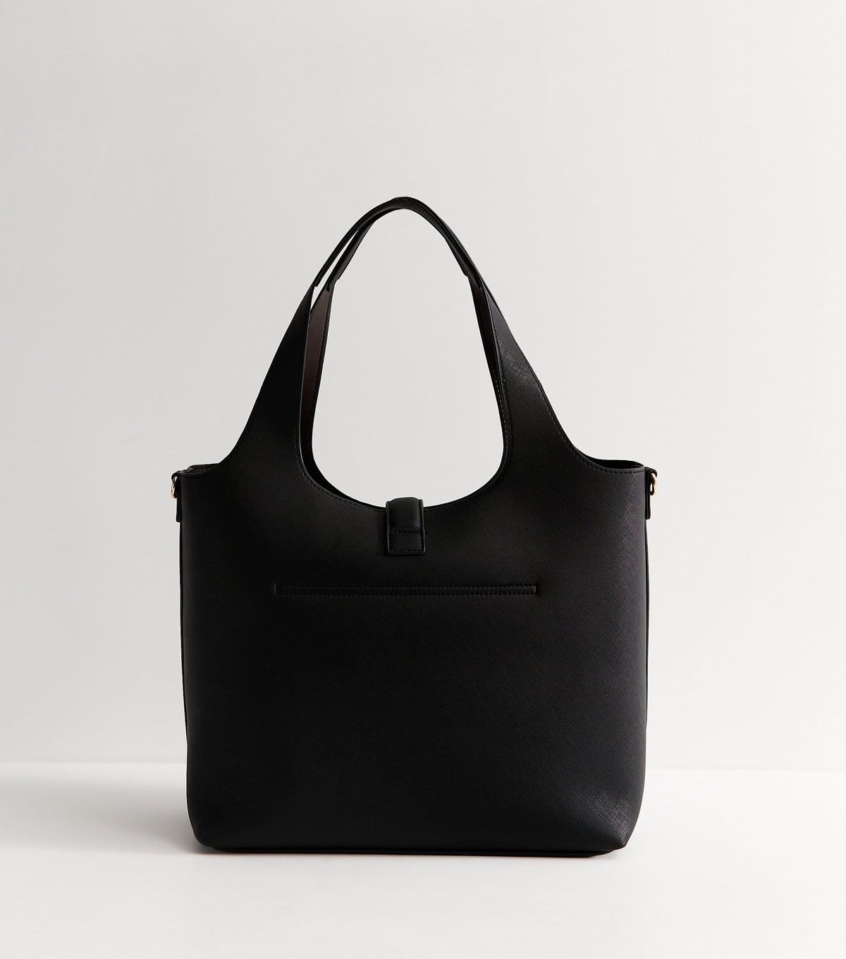 New Look Black Faux Leather Slip Front Tote Bag Vegan New Look - 4