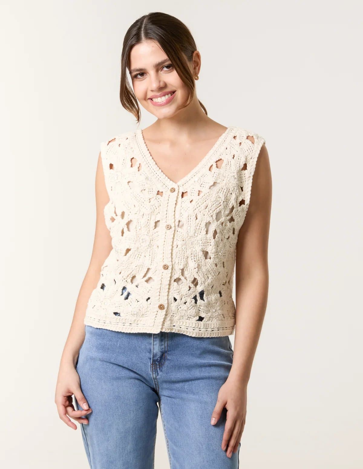 Blue Vanilla Crochet Button Vest