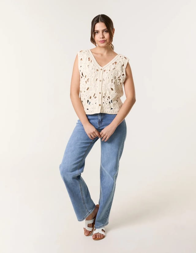 Blue Vanilla Crochet Button Vest - 2