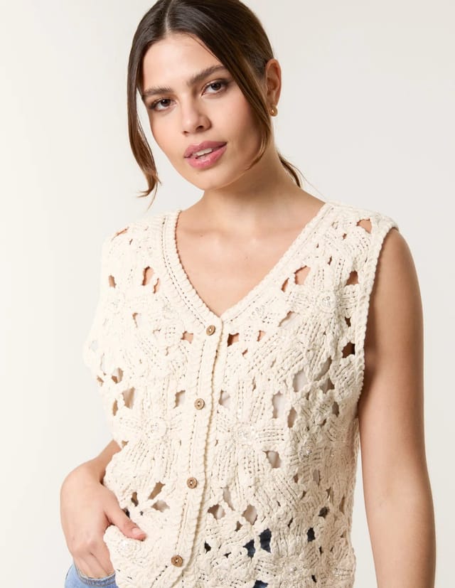 Blue Vanilla Crochet Button Vest - 3