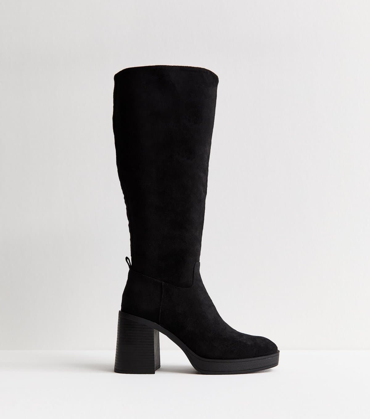 New Look New Look Black Faux Suede Platform Knee High Boots