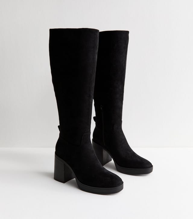 New Look Women's Black Faux Suede Platform Knee High Boots Vegan New Look - 3
