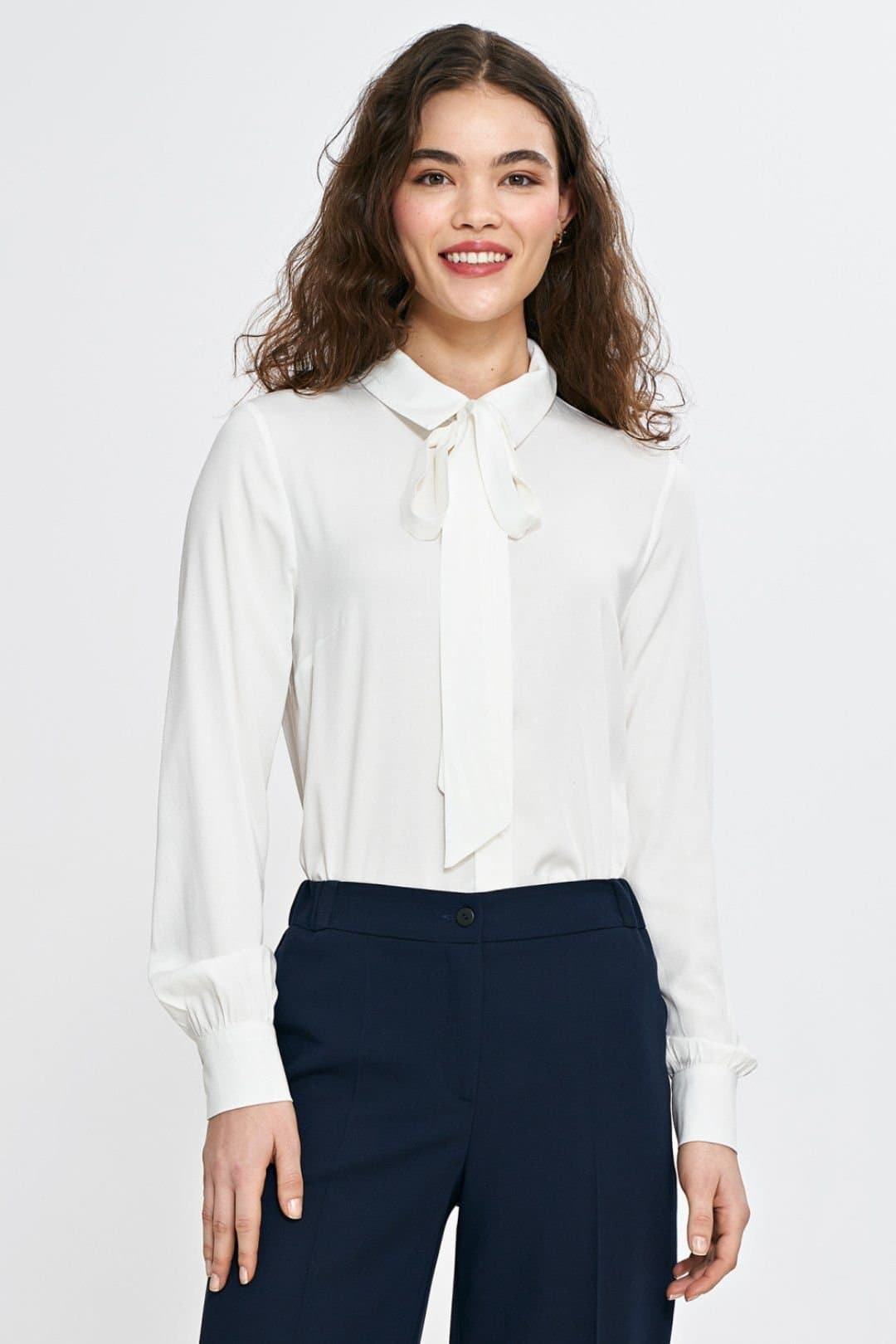 Love Lace Love Lace Women's Elegant Viscose Button Shirt with Scarf Collar in White