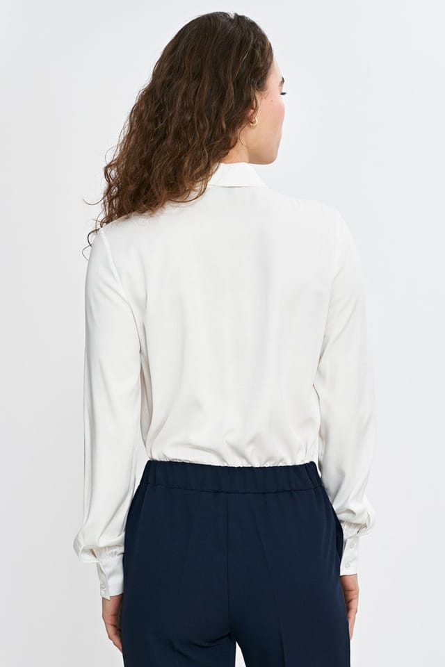 Love Lace Love Lace Women's Elegant Viscose Button Shirt with Scarf Collar in White - 3