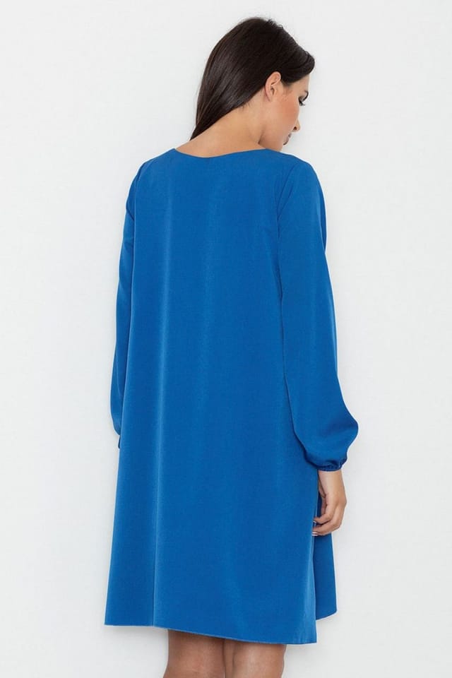 Love Lace Love Lace Women's Loose Fit Pointed Neck Dress That Flatters in Blue - 2