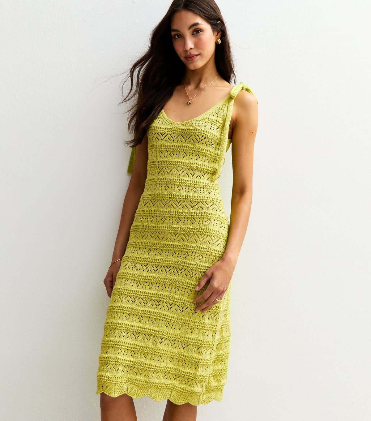 Sunshine Soul Women's Light Green Crochet Knit Mini Dress Sunshine Soul New Look