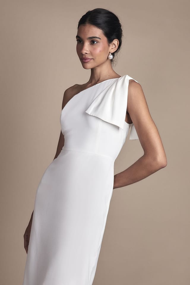 Coast Coast Women's Bow One Shoulder Midi Wedding Dress in Ivory - 2