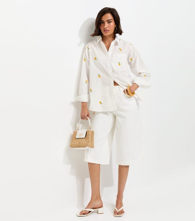 New Look Women's White Pineapple Embroidered Poplin Shirt New Look - 3