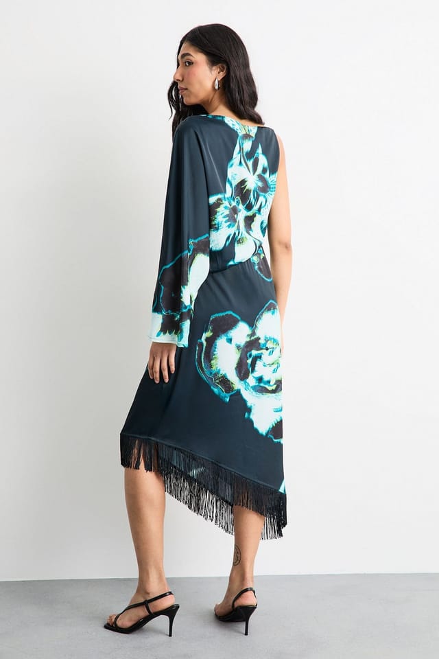 Warehouse Warehouse Women's Placement Print One Shoulder Satin Midi Dress in Floral - 3