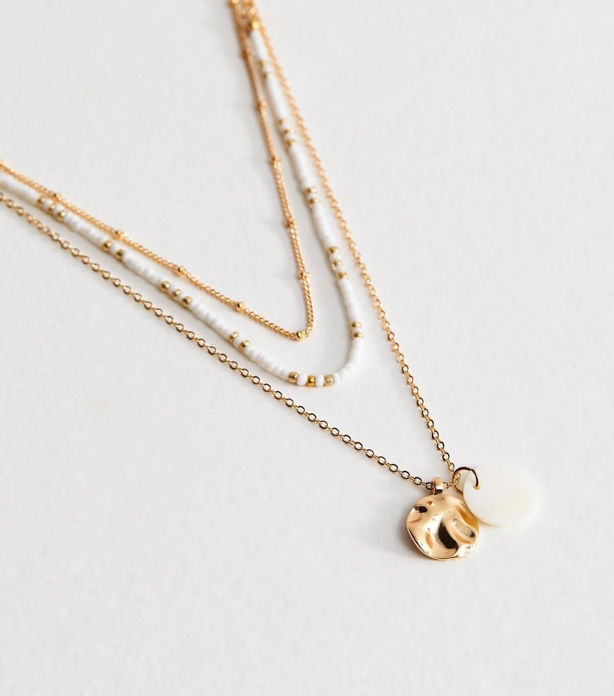 New Look Gold Tone Triple Layer Mini Bead Pendant Necklace New Look