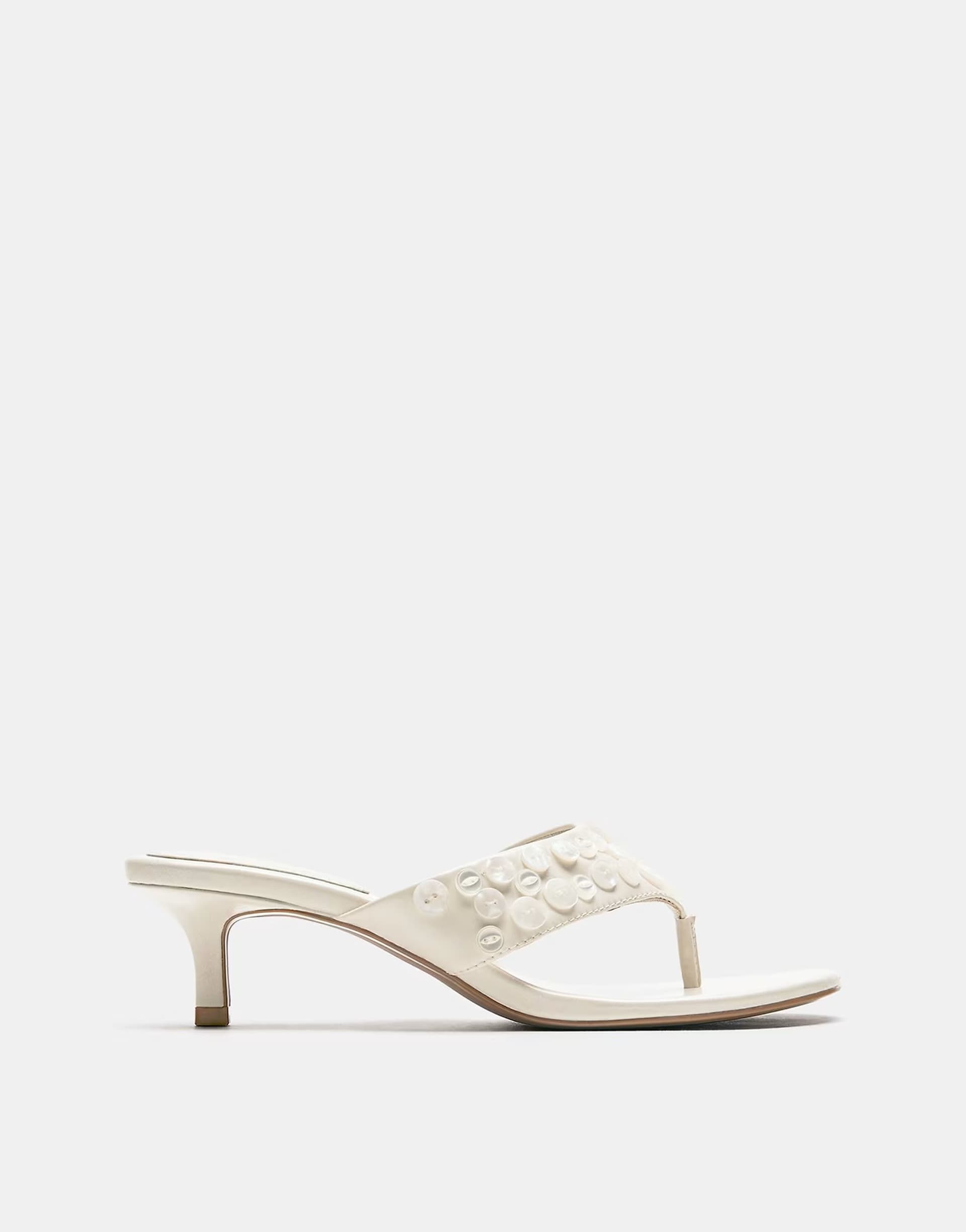ASOS Pull&Bear Heeled sandals with button detail in ecru