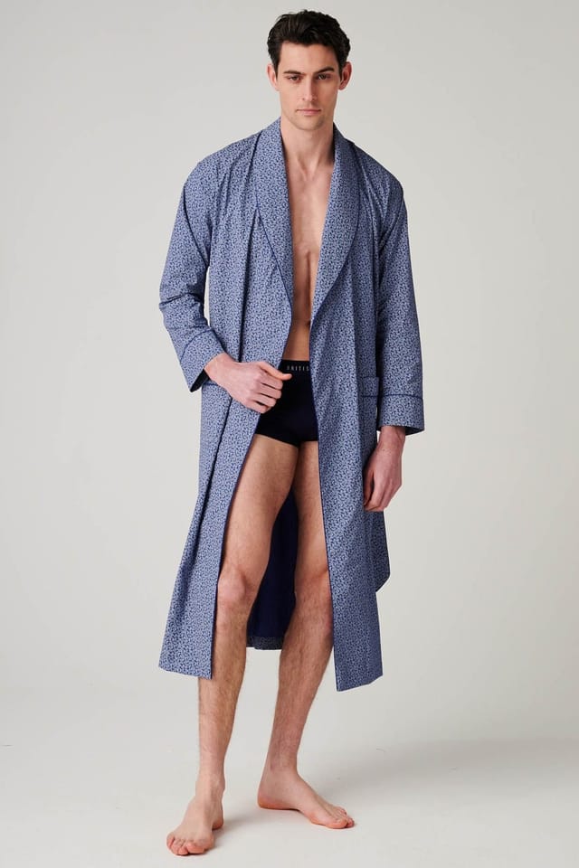 British Boxers British Boxers Men's "Navy Paisley" Crisp Cotton Dressing Gown in Dark Navy - 2