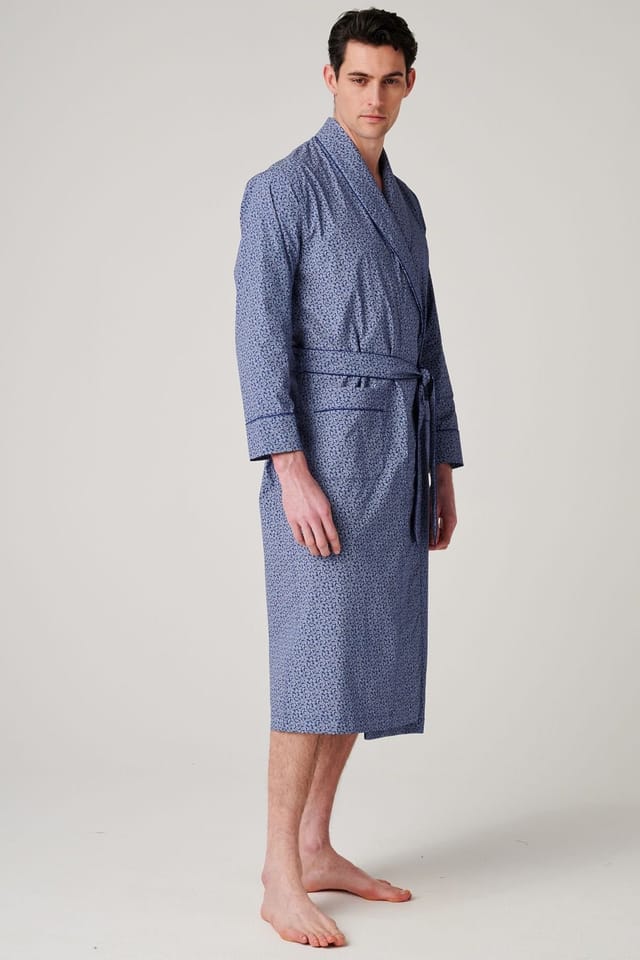 British Boxers British Boxers Men's "Navy Paisley" Crisp Cotton Dressing Gown in Dark Navy - 3