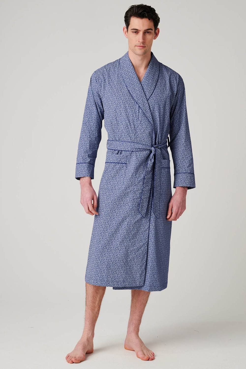 British Boxers British Boxers Men's "Navy Paisley" Crisp Cotton Dressing Gown in Dark Navy - 4