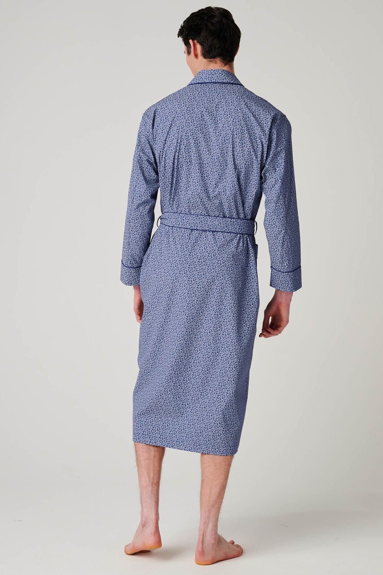 British Boxers British Boxers Men's "Navy Paisley" Crisp Cotton Dressing Gown in Dark Navy - 4