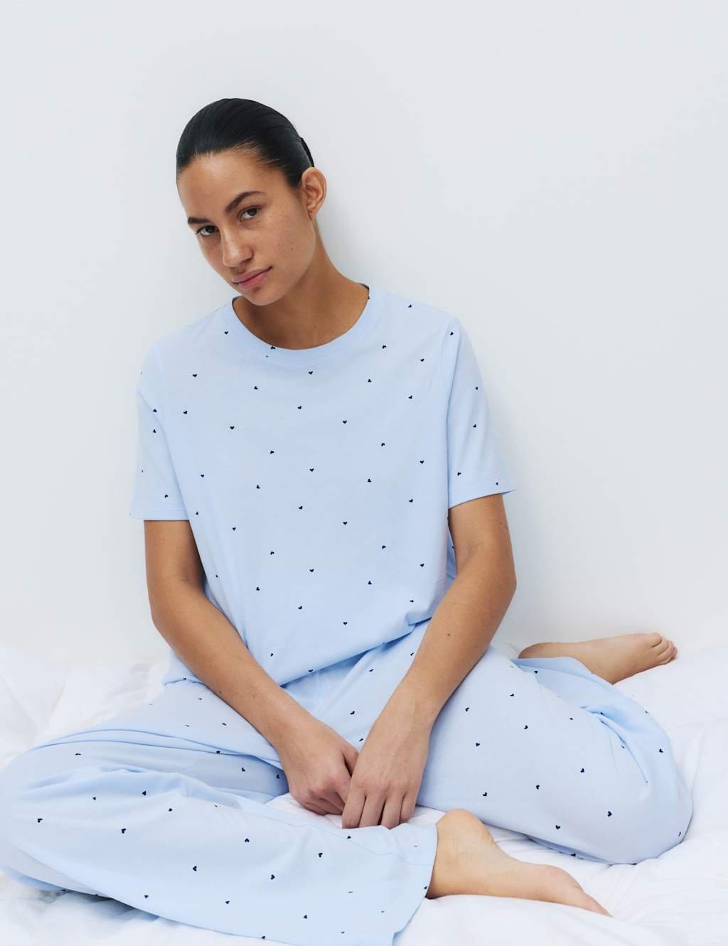 Marks & Spencer M&S Pure Cotton Printed Pyjama Set Light Blue Mix - 1