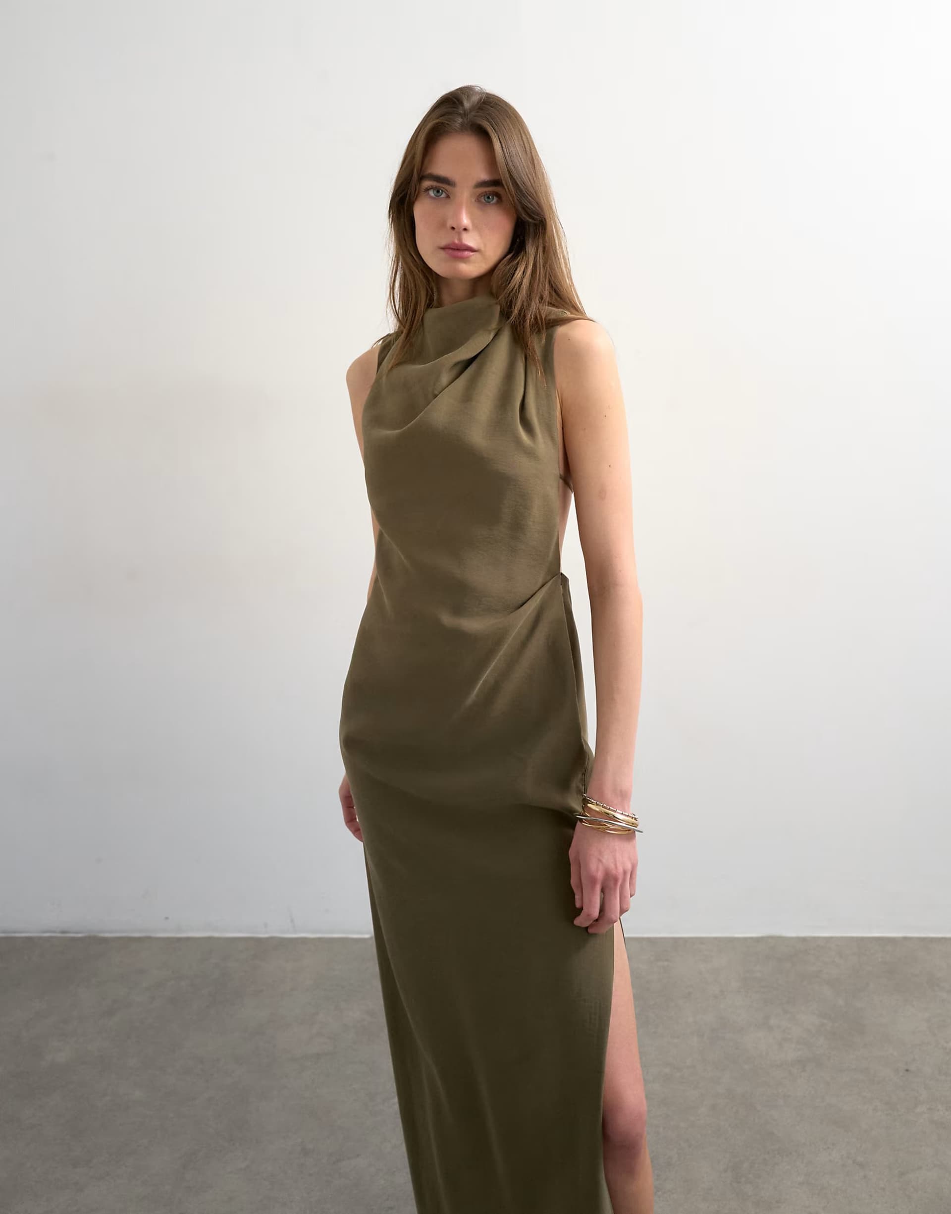 ASOS Topshop drape detail midi dress in green