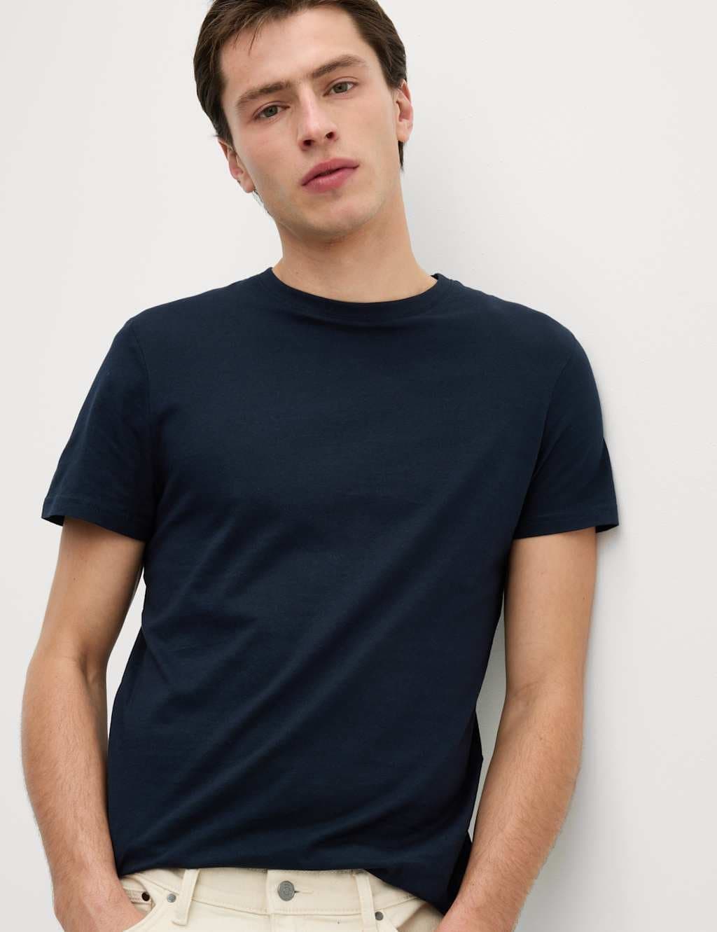 Marks & Spencer M&S Slim Fit Crew Neck T-Shirt in Dark Navy
