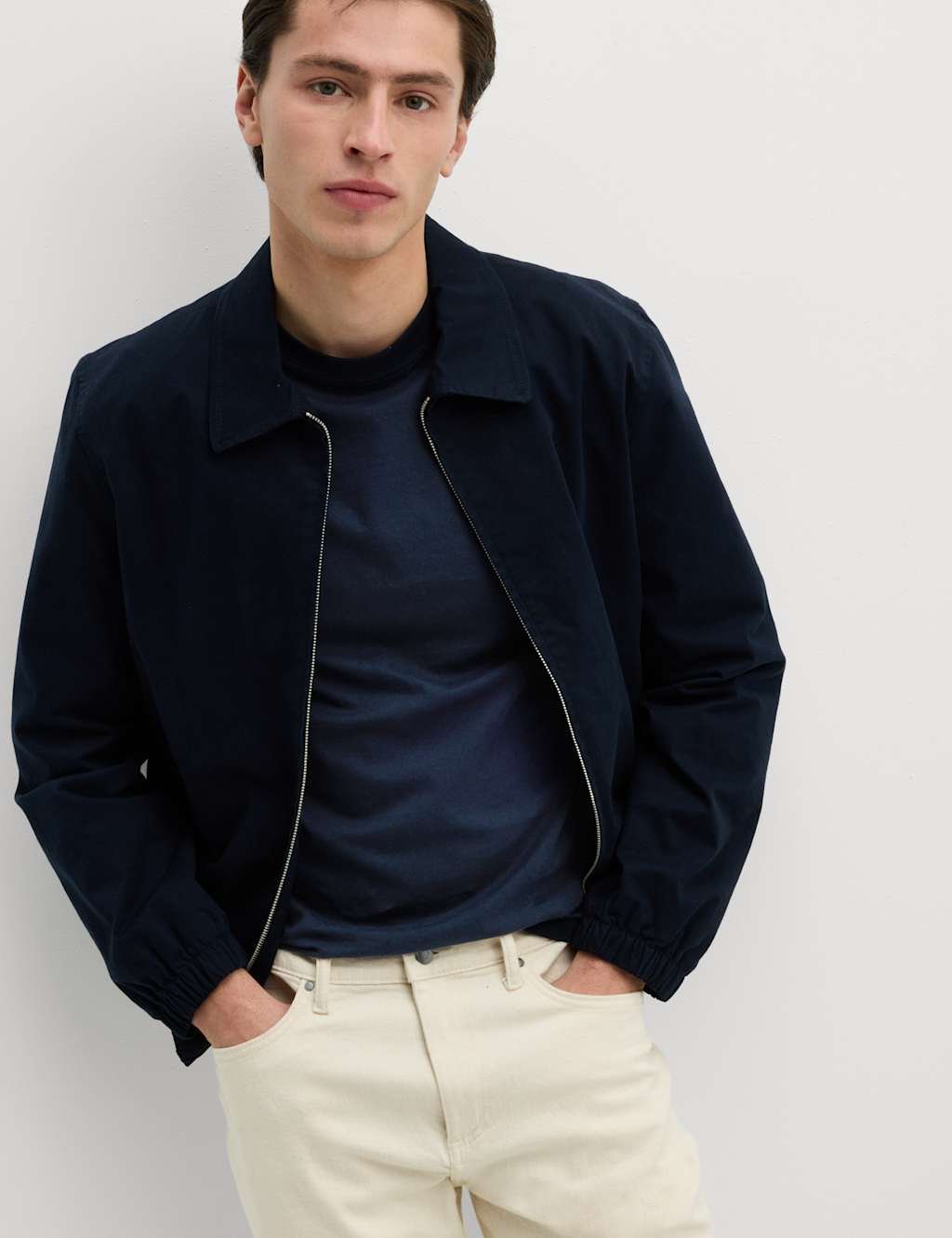 Marks & Spencer M&S Slim Fit Pure Cotton Crew Neck T-Shirt Dark Navy - 2