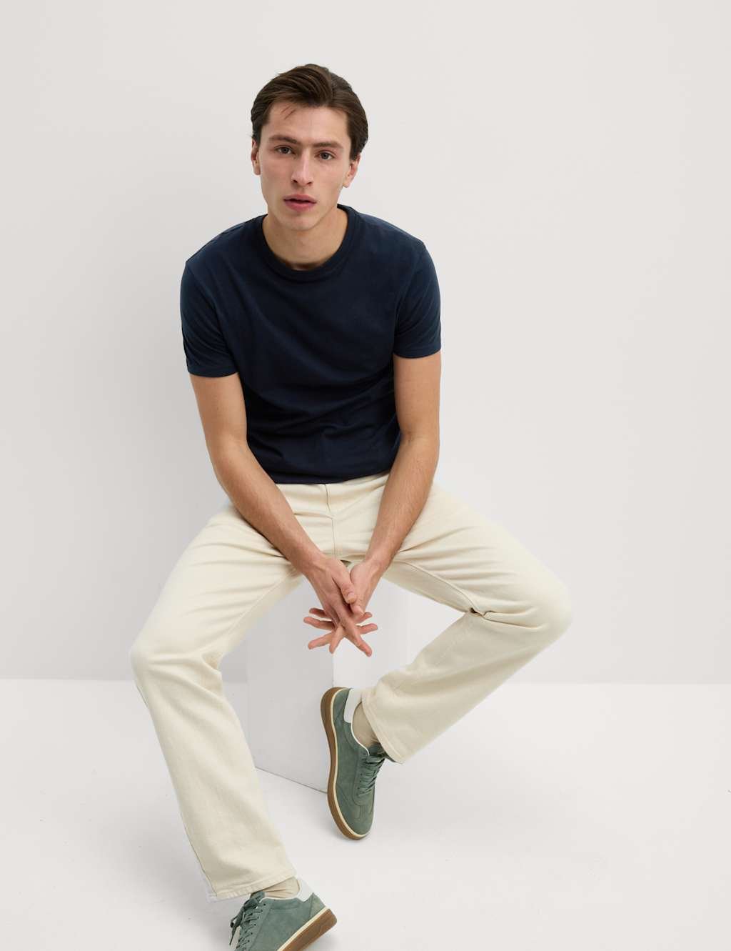 Marks & Spencer M&S Slim Fit Pure Cotton Crew Neck T-Shirt Dark Navy - 4