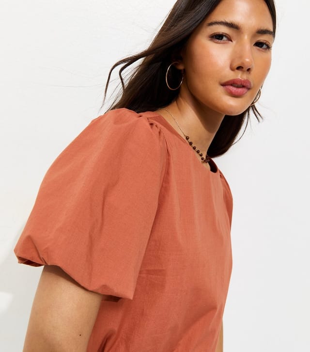 New Look Women's Rust Poplin Bubble Hem Crop Top New Look - 3