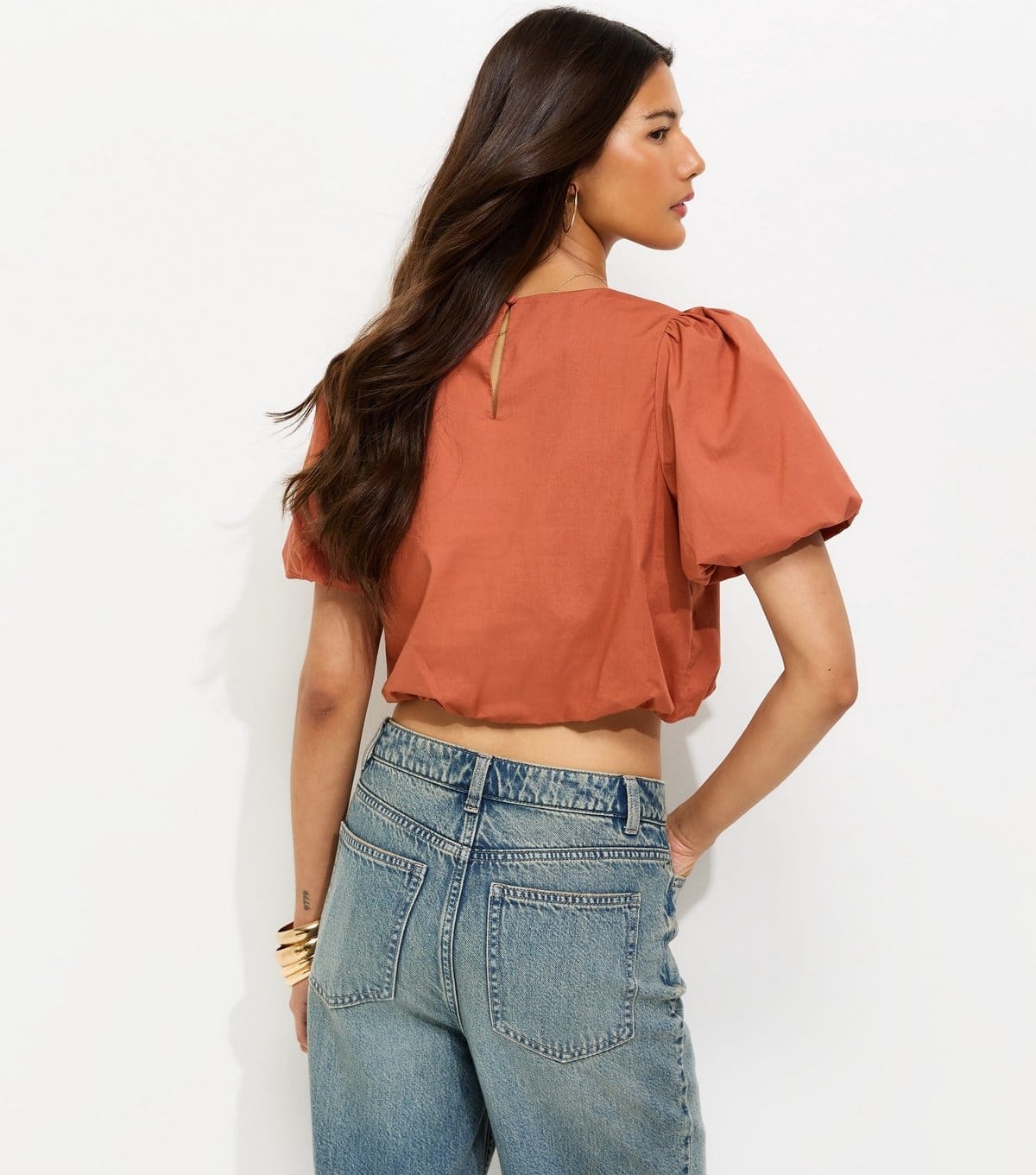 New Look Women's Rust Poplin Bubble Hem Crop Top New Look - 4