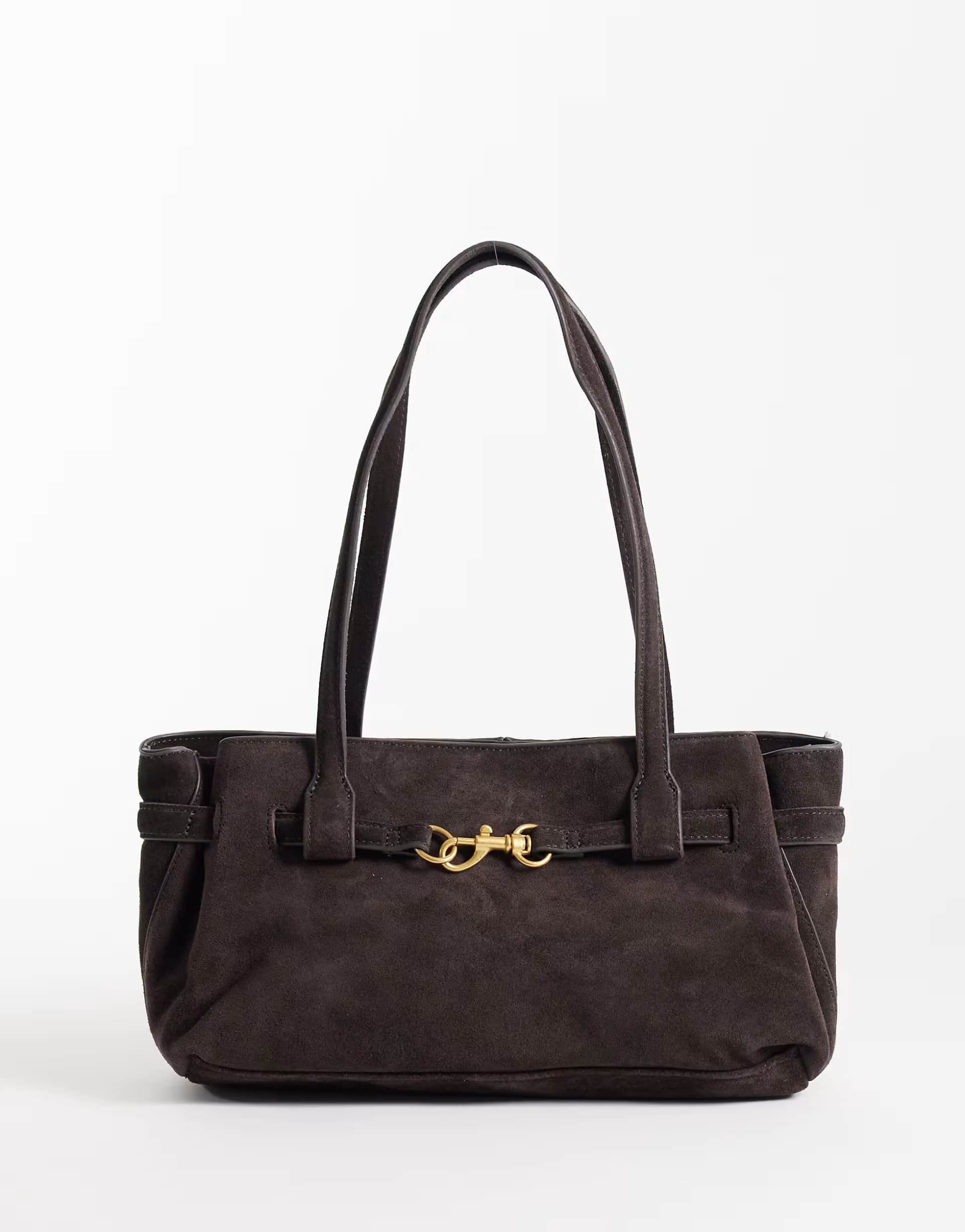 ASOS Mango 100% leather suede city bag with buckle detail in brown