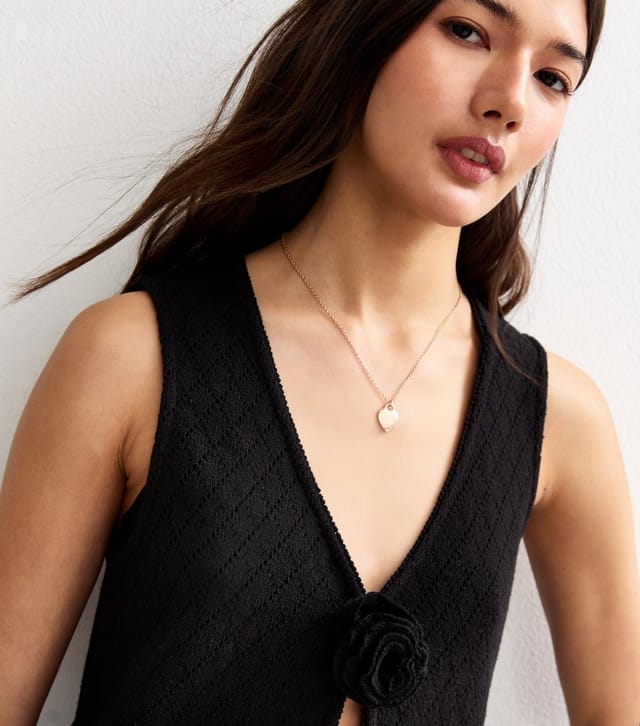 New Look Women's Black Soft Touch Flower Trim Waistcoat New Look - 2
