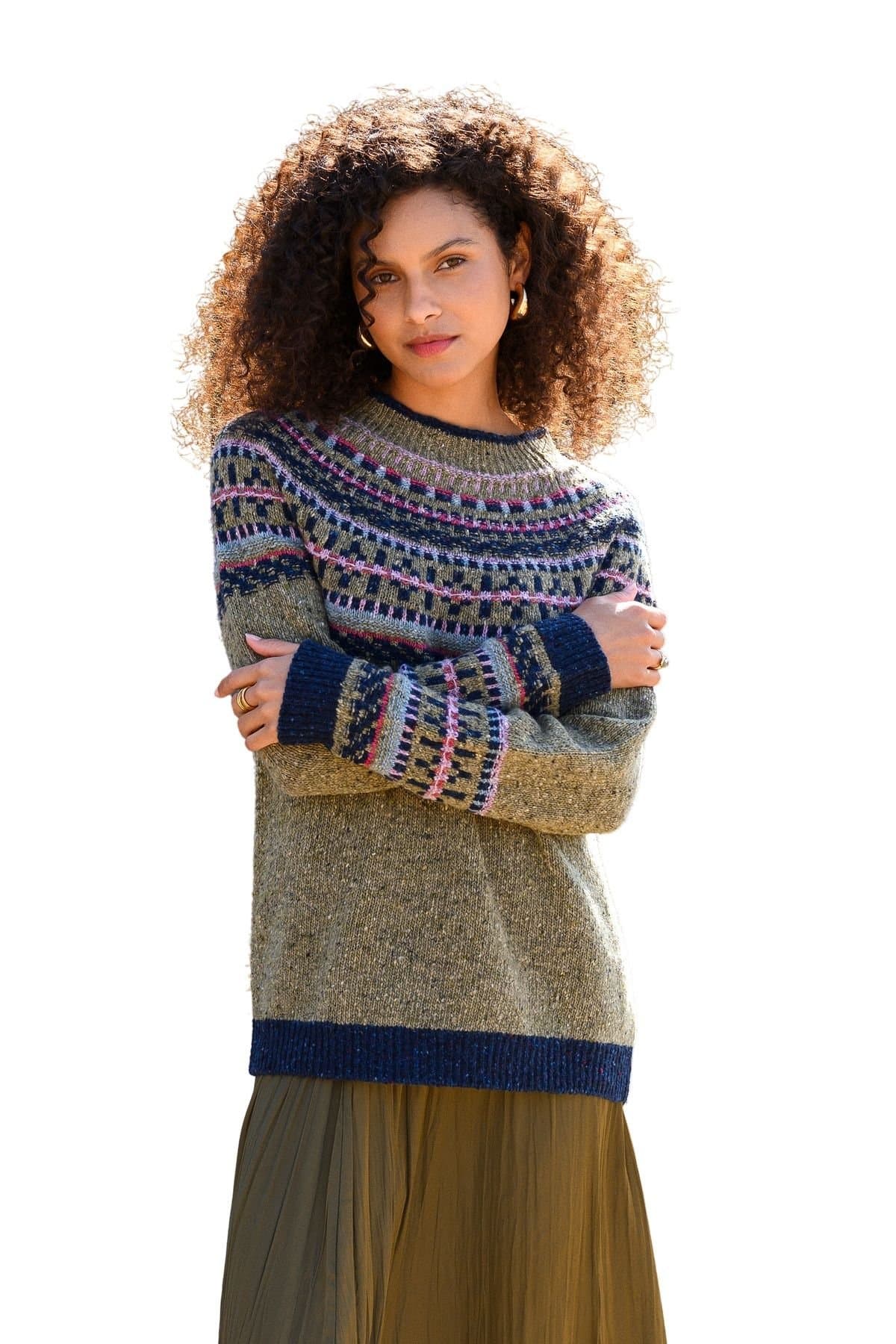 Celtic & Co Celtic & Co Women's Donegal Fair Isle Yoke Sweater in Olive