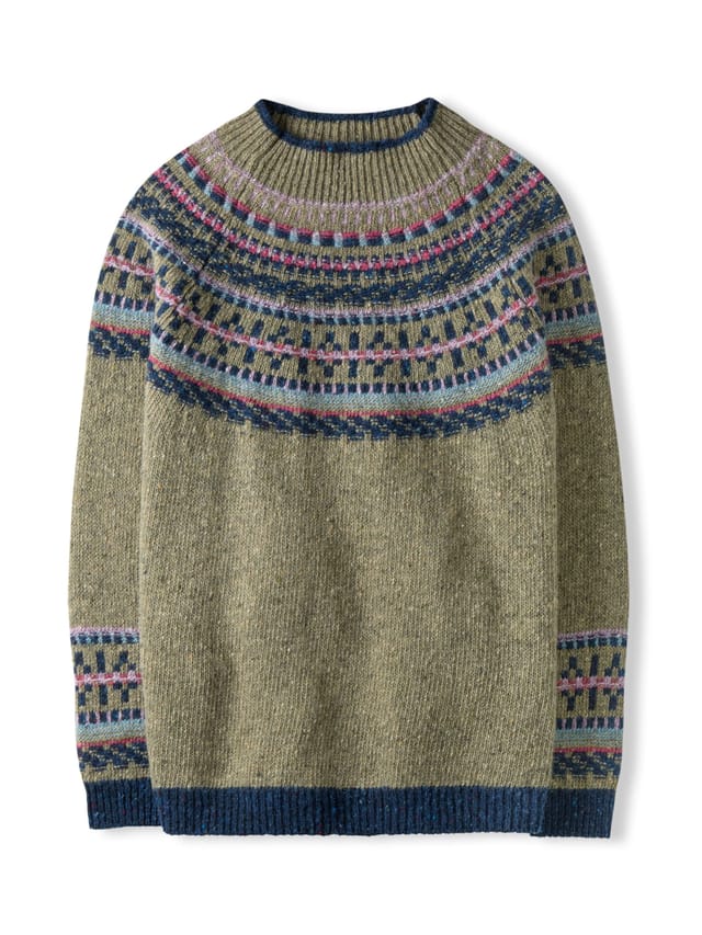 Celtic & Co Celtic & Co Women's Donegal Fair Isle Yoke Sweater in Olive - 2
