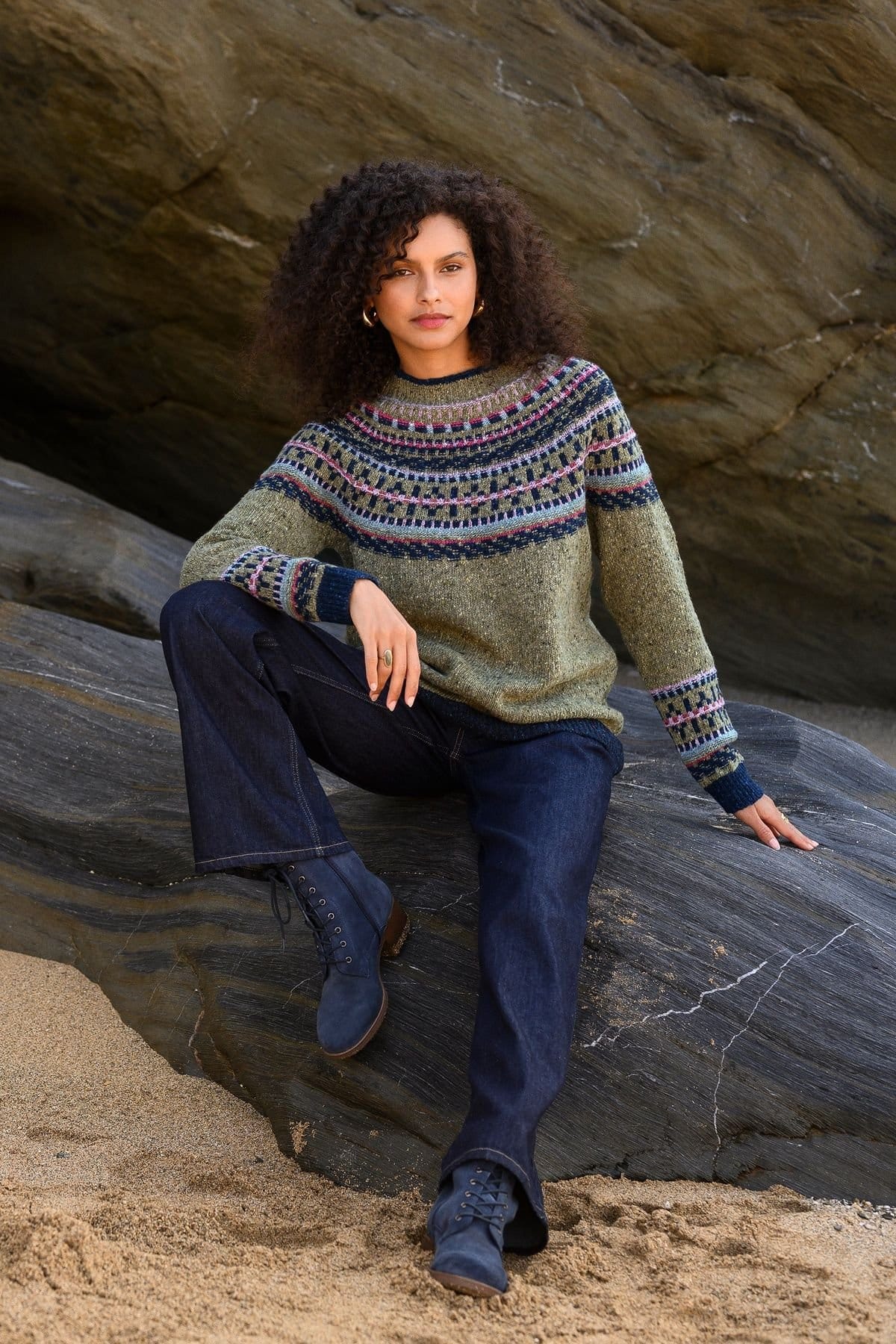 Celtic & Co Celtic & Co Women's Donegal Fair Isle Yoke Sweater in Olive - 4