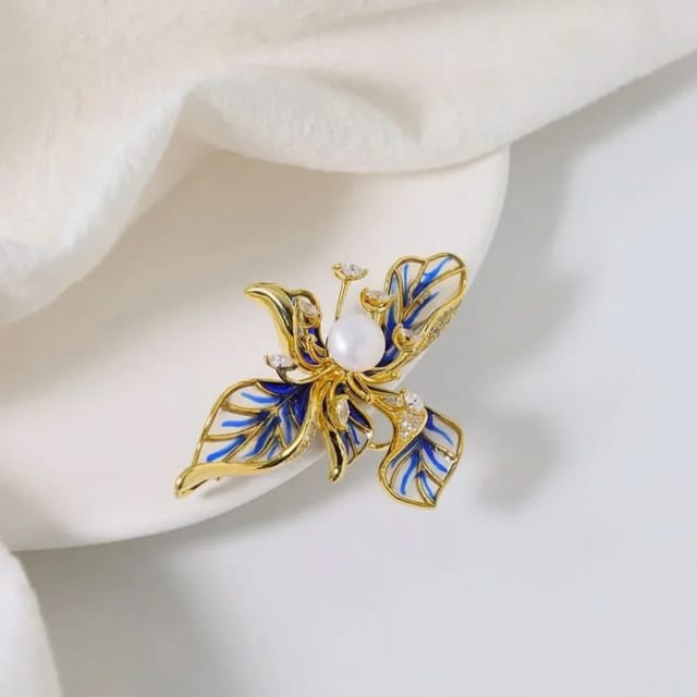 Angel Barocco Angel Barocco Women's Blue Floral Enamel Brooch - 2