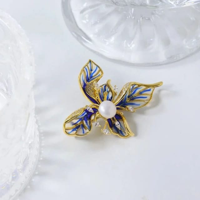 Angel Barocco Angel Barocco Women's Blue Floral Enamel Brooch - 3