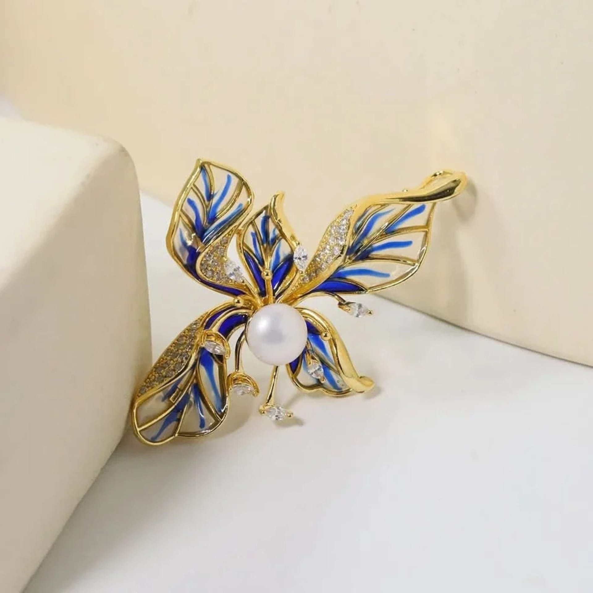 Angel Barocco Angel Barocco Women's Blue Floral Enamel Brooch - 4